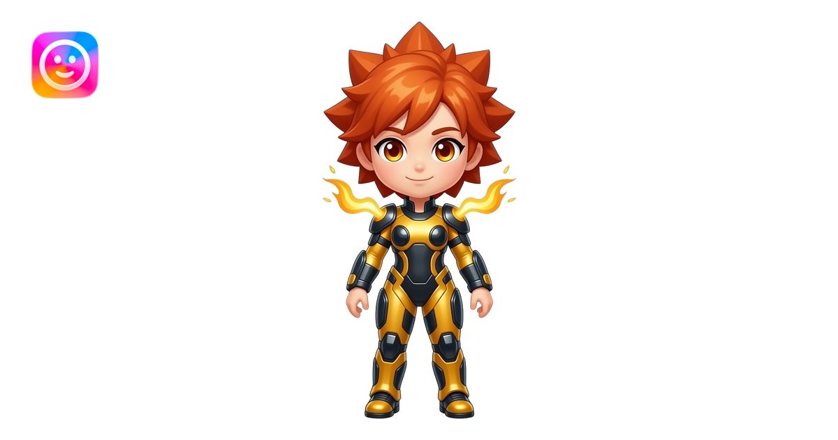 A chibi girl from a solar forge, full body, blinding plasma-gold skin ...