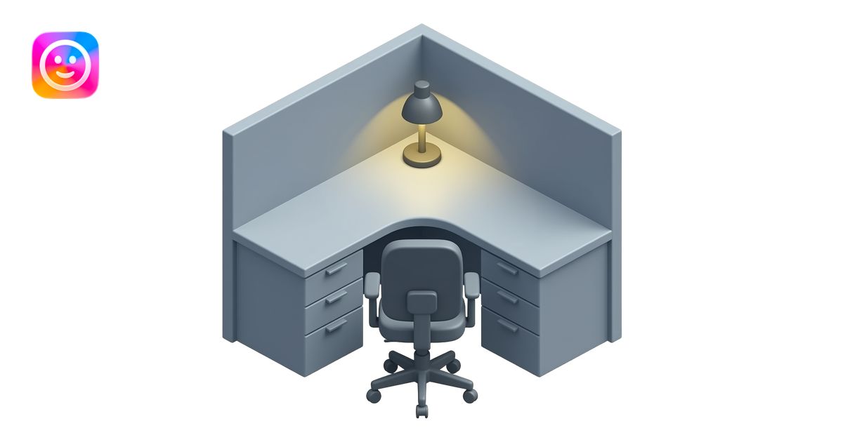 Minimal Apple-style 3D emoji icon of a cubicle desk at a 45° isometric ...