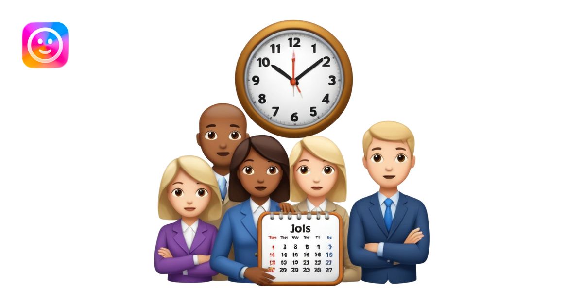 group of peoples next to calendar and clock emoji | AI Emoji Generator