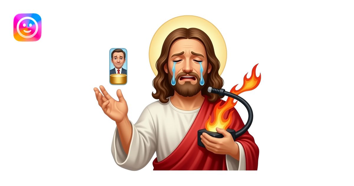 Jesus throwing a rich, crying ceo into hell emoji | AI Emoji Generator