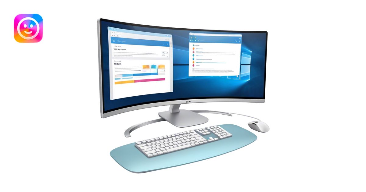 Create an emoji for UX/UI design. Show large curved monitor displaying ...