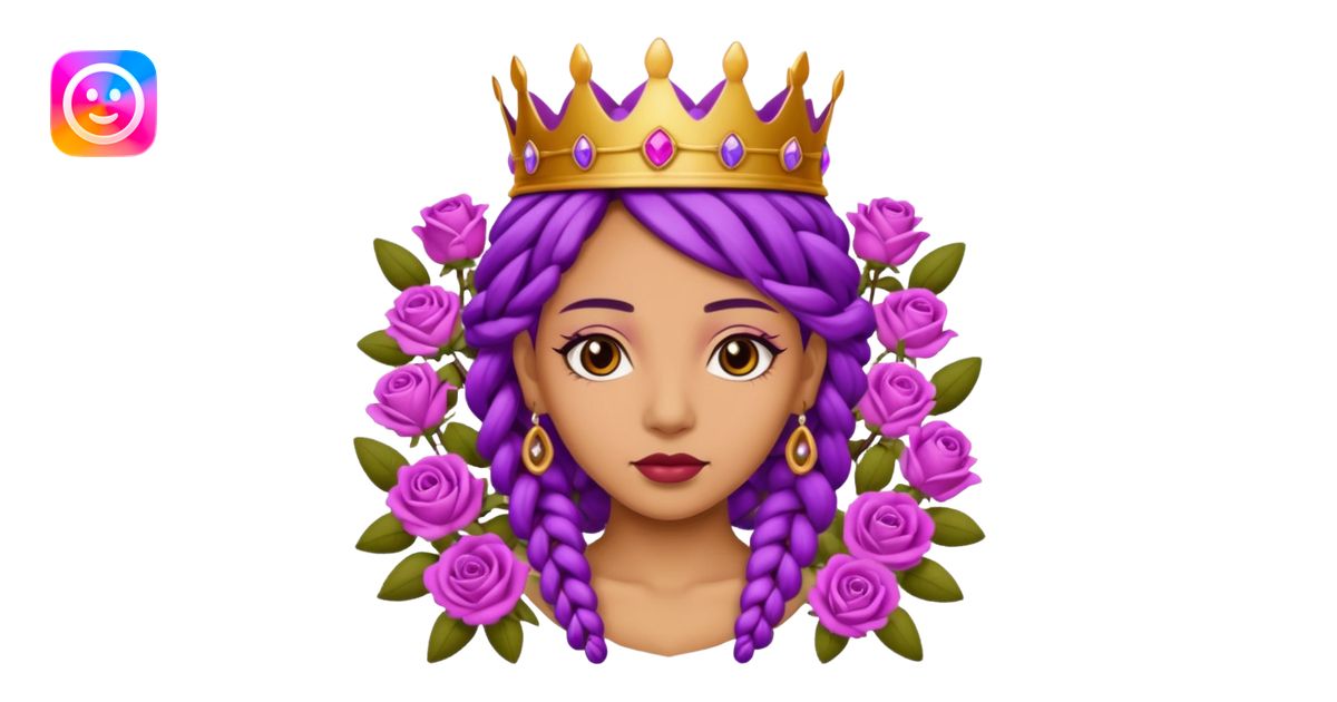 Crown Olive skin queen with purple braids, brown eyes surrounded by ...
