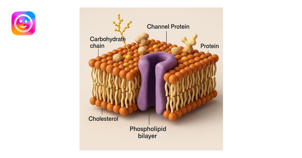 3D cross-sectional view of a biological membrane with a channel protein ...