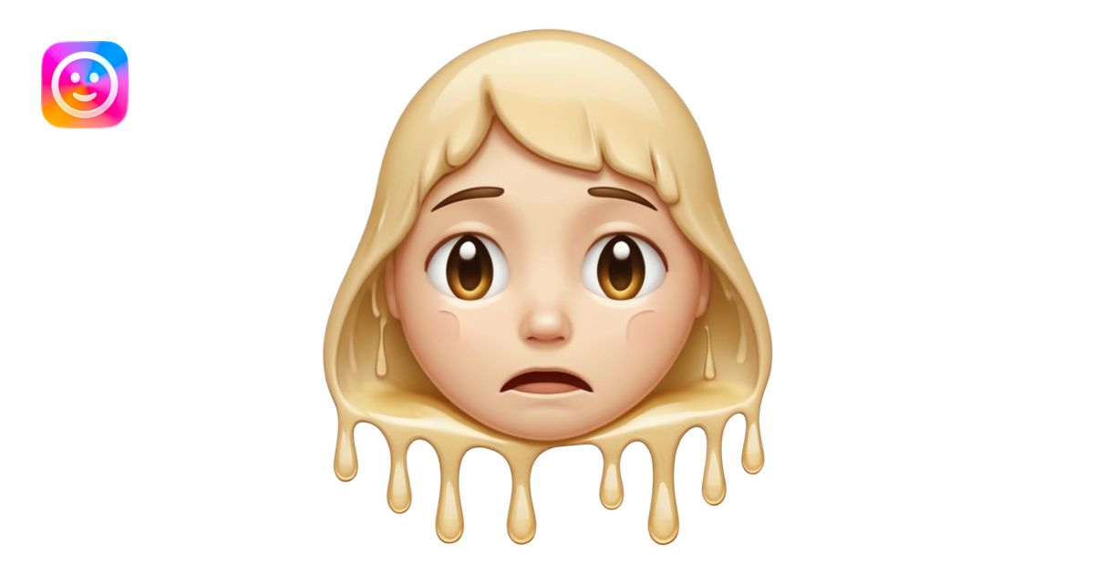 softly smiling crying face that appears to be melting downward, large ...