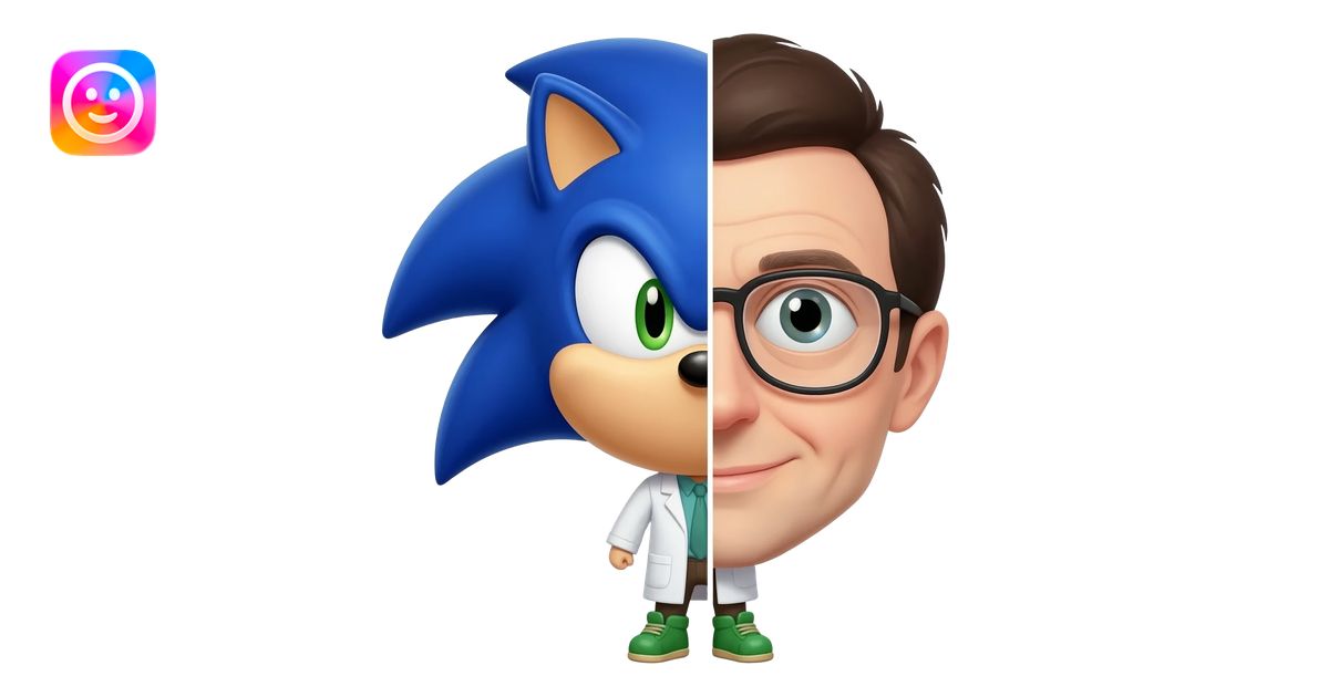 A split-face head, half Sonic the Hedgehog and half Sheldon Cooper ...