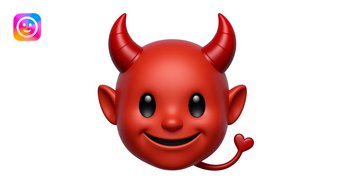 “3D red devil emoji face, confident mischievous smirk, curved horns ...