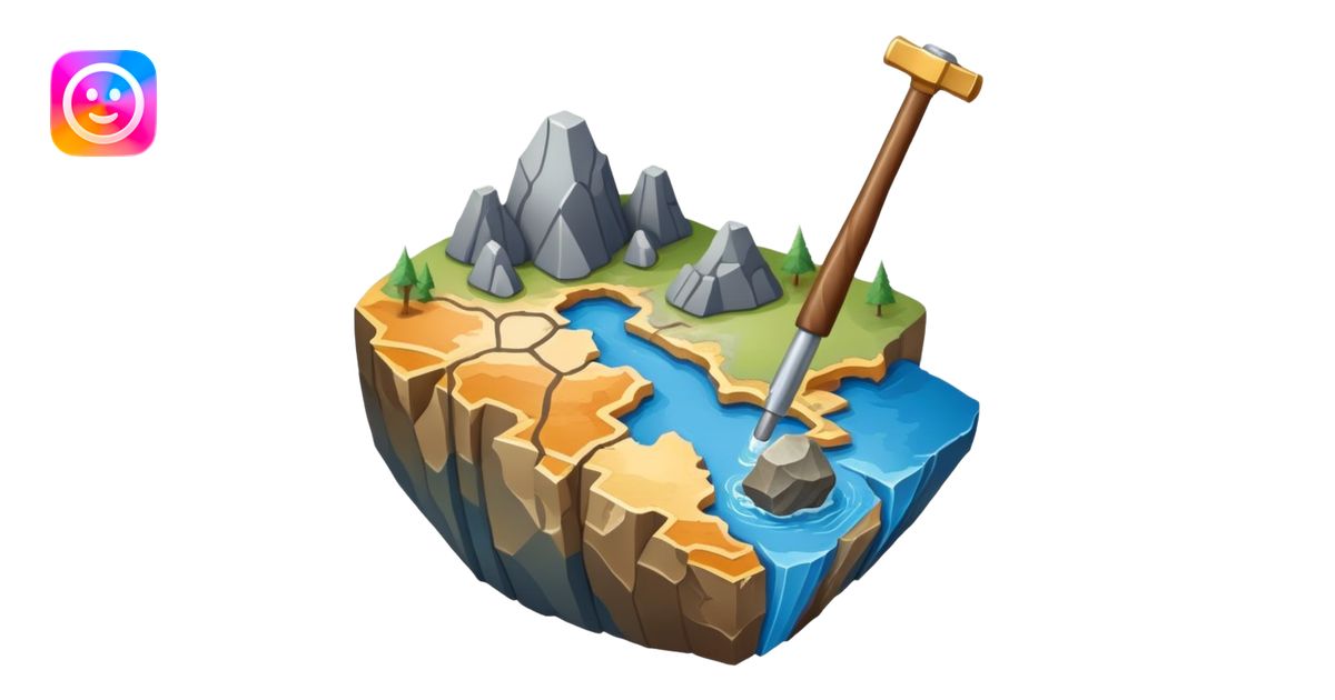 An icon featuring a rock hammer, a geological map, and layers of Earth ...