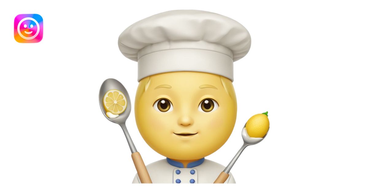 A lemon in a chef hat holding a tiny spoon. emoji | AI Emoji Generator