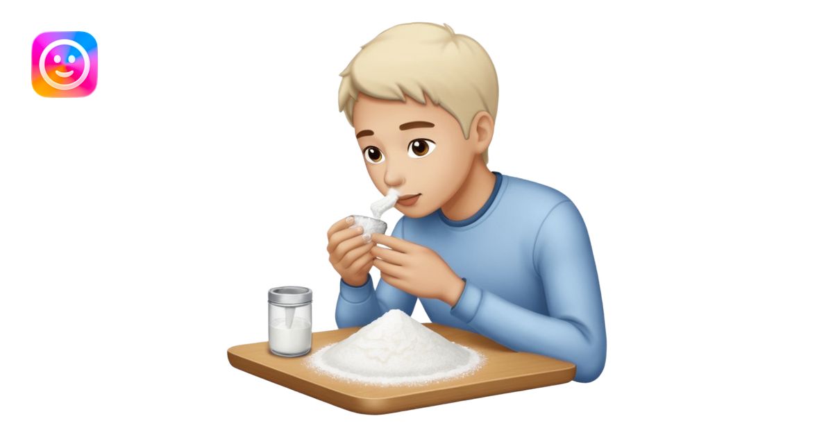 Person sniffing powdered sugar on a table emoji | AI Emoji Generator