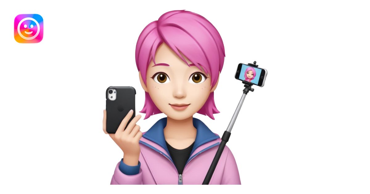 asian influencer pink hair selfie stick emoji | AI Emoji Generator