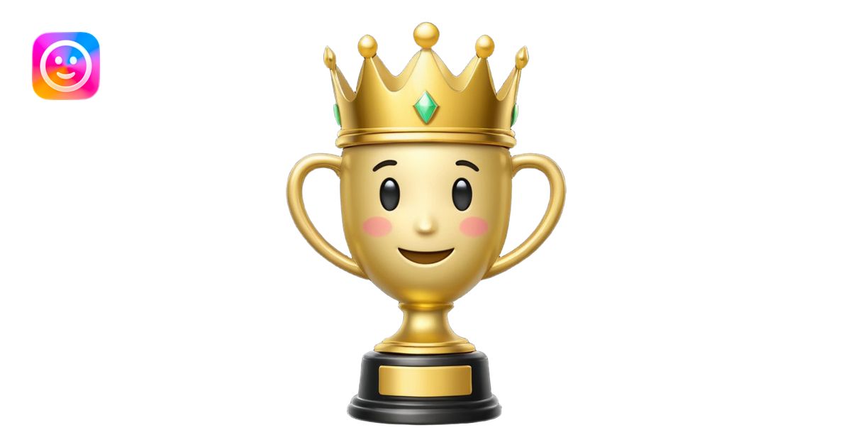 Win Emoji Glossy 3D emoji showing a gold trophy with a small crown ...