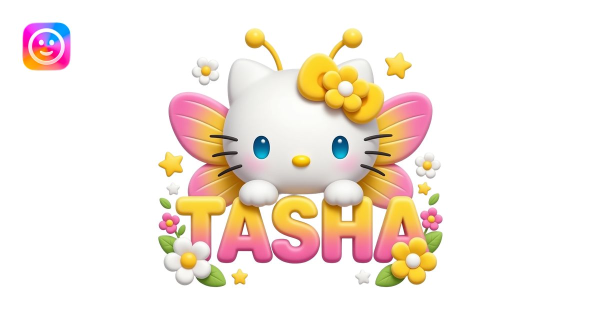 White velvety fur 3D hello kitty head with yellow pink gradient 3D ...