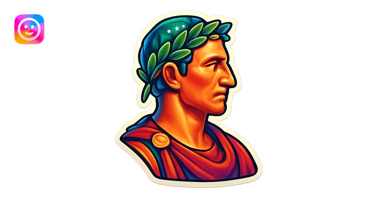 Julius Caesar as a retro sticker, side profile, laurel wreath, classic ...