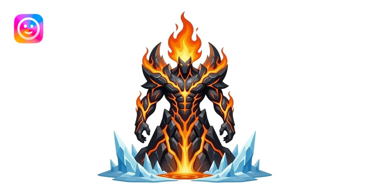 A towering entity formed from molten shadow and frozen flame, radiating ...