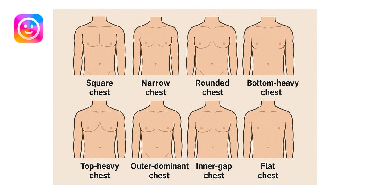 Make image of types of male chest shapes, few examples: Square chest ...