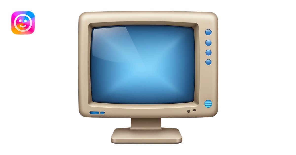 old grey beige computer monitor with a blue glowy screen emoji | AI ...