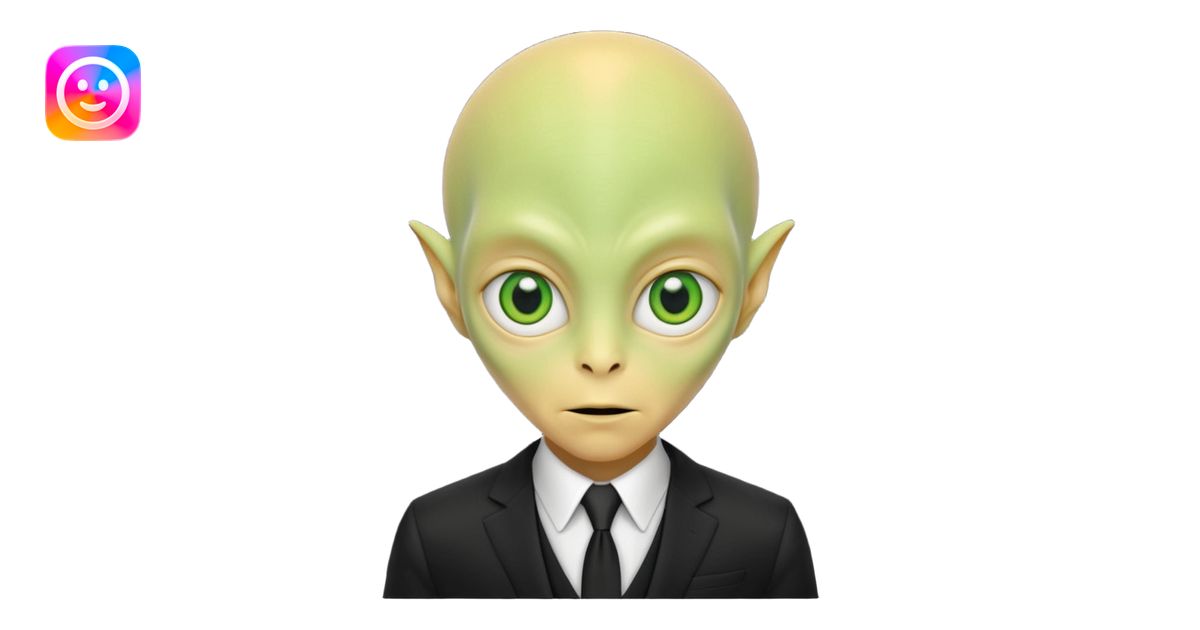 Big head alien with yellow skin, Half body. emoji | AI Emoji Generator
