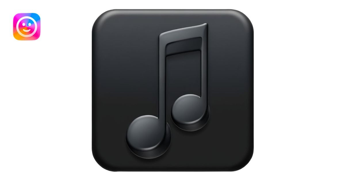 single musical note emoji, deep matte black metal material, smooth ...