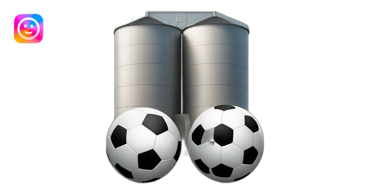 two-soccer-balls-in-front-of-a-silo emoji | AI Emoji Generator