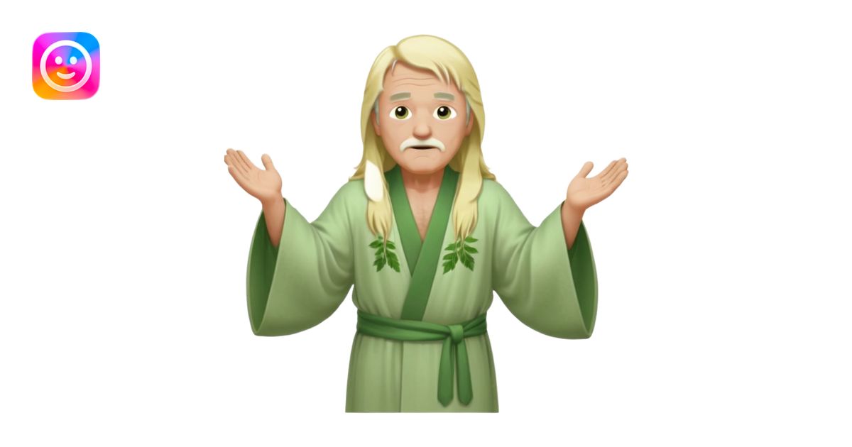 an old man, green eyes, long blonde hair, light green wide, flowing ...
