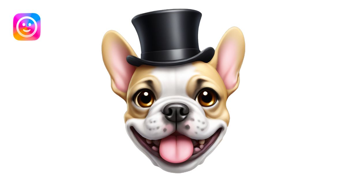 Smiling frenchie with a top hat emoji | AI Emoji Generator