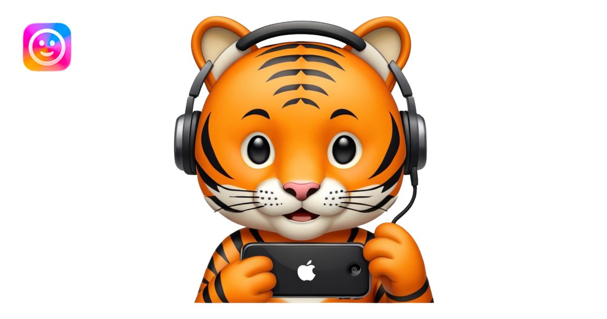 tiger face holding mobile phone playing games for Twitch emote emoji ...