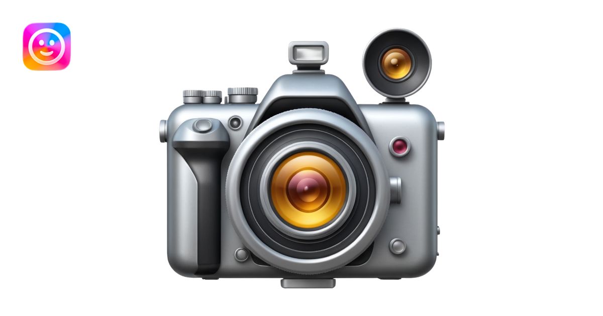 Minimal emoji icon of a huge cinematic metalic camera, front view ...