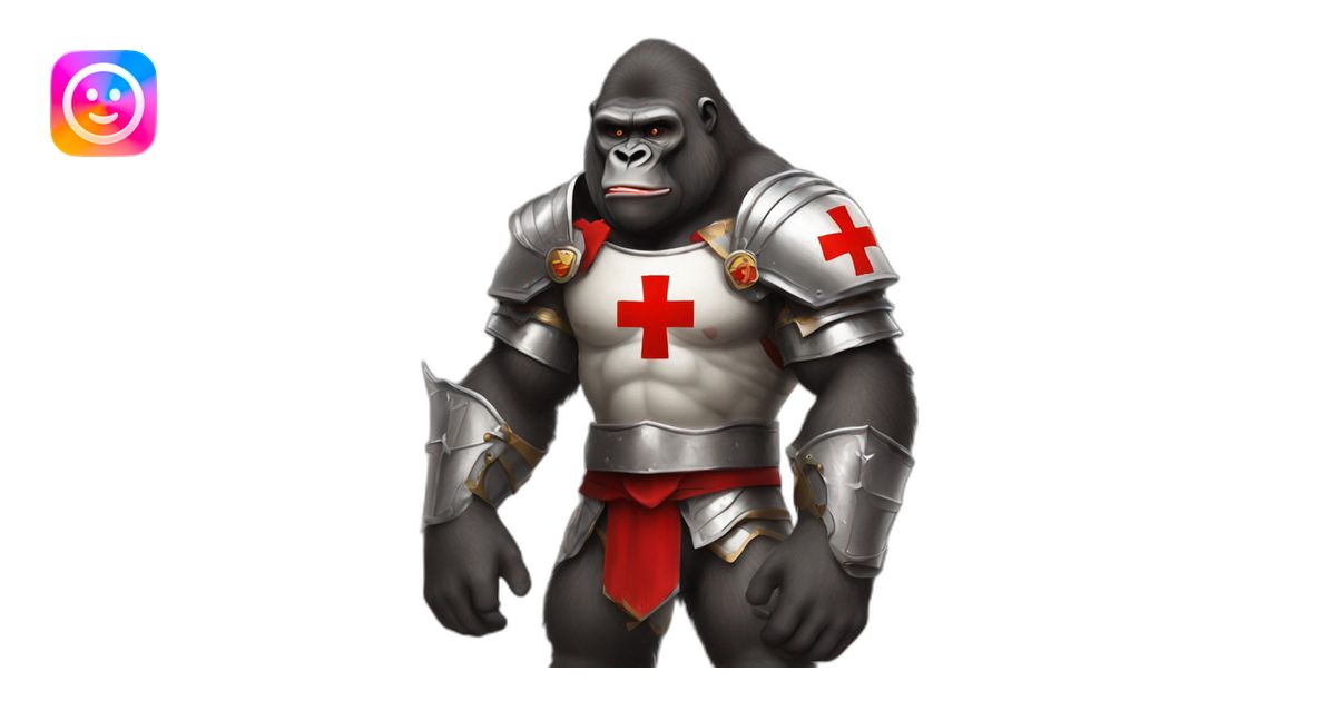 Buff Gorilla wearing a Knight Crusader armor with the holy red Cross ...