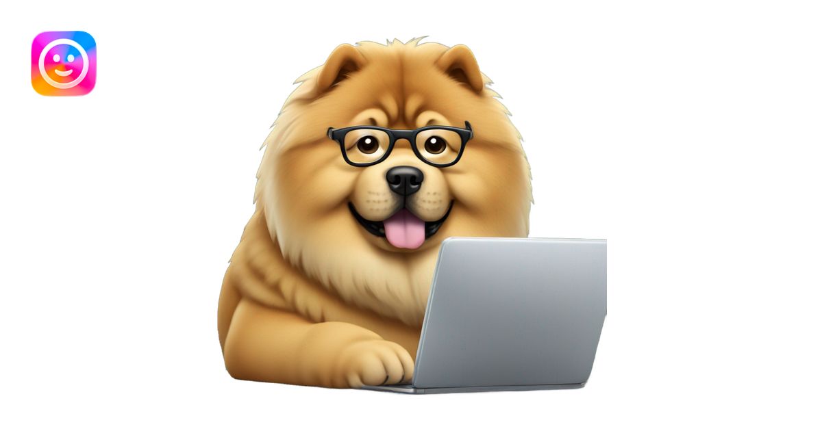 chow chow with glasses working on computer emoji | AI Emoji Generator