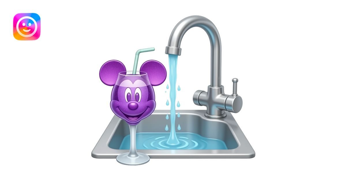 Mickey Mouse purple candy drink by the sink of tap water from ...