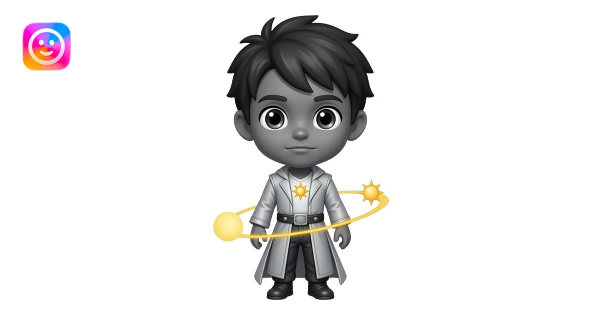 A chibi boy from an eclipse kingdom, full body, charcoal-grey skin ...