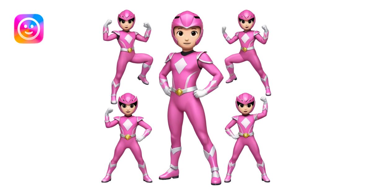 A cute Pink power ranger in different cute poses emoji | AI Emoji Generator