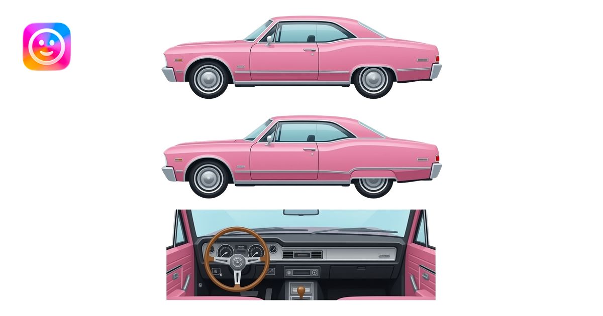 Pink Chevy Impala 1967 from all side emoji | AI Emoji Generator