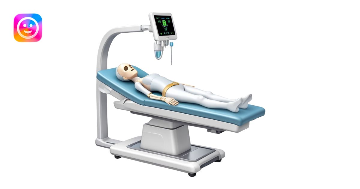 3D medical DEXA scan machine with patient lying on table, bone density ...