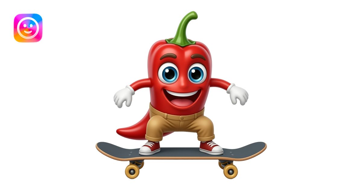 Cayenne pepper riding a skateboard emoji | AI Emoji Generator