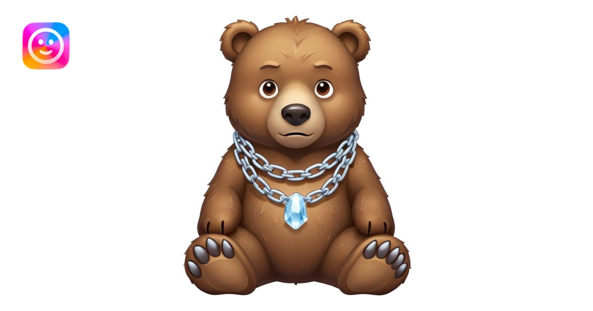 Serious realistic brown bear on all four legs wearing a thick chain ...