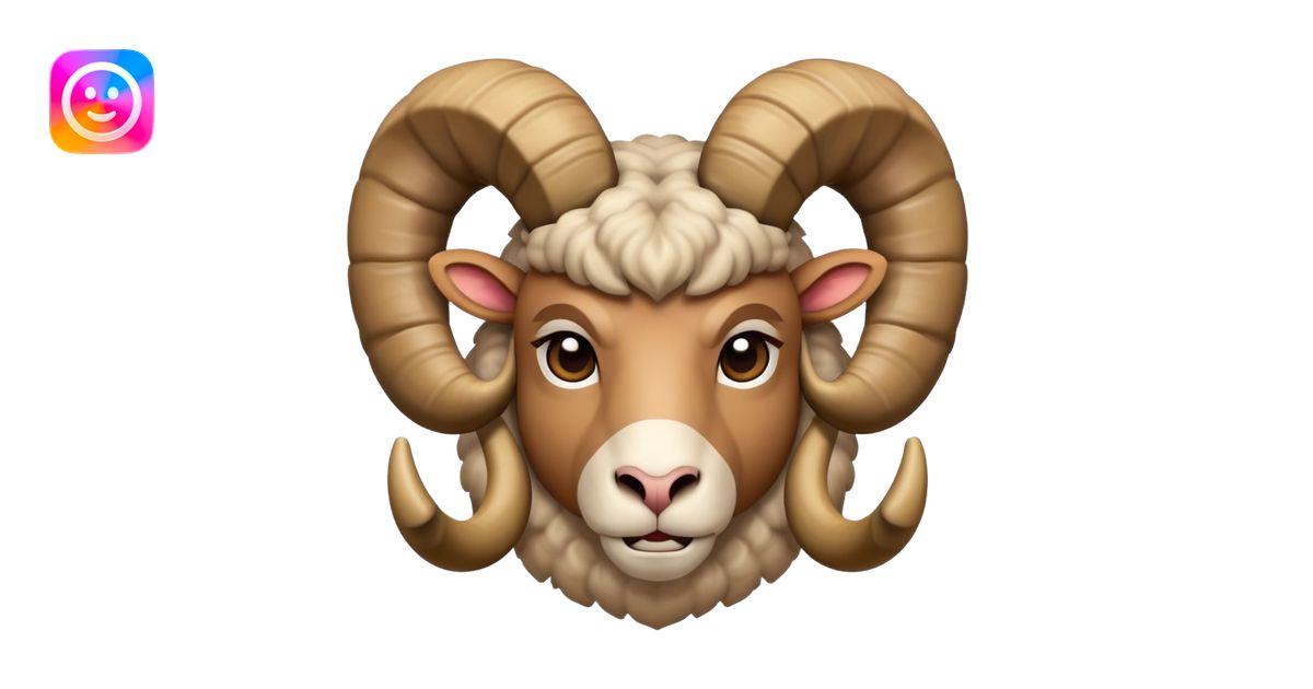 An emoji of a ram (male sheep), with large, curved horns. The ram has a ...