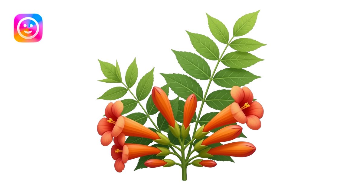 Circular realistic image (no white border): Campsis branch with tubular ...