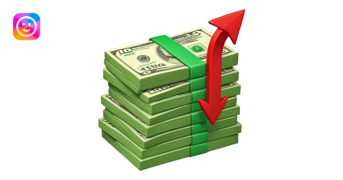 stack of banknotes with a red arrow pointing down emoji | AI Emoji ...