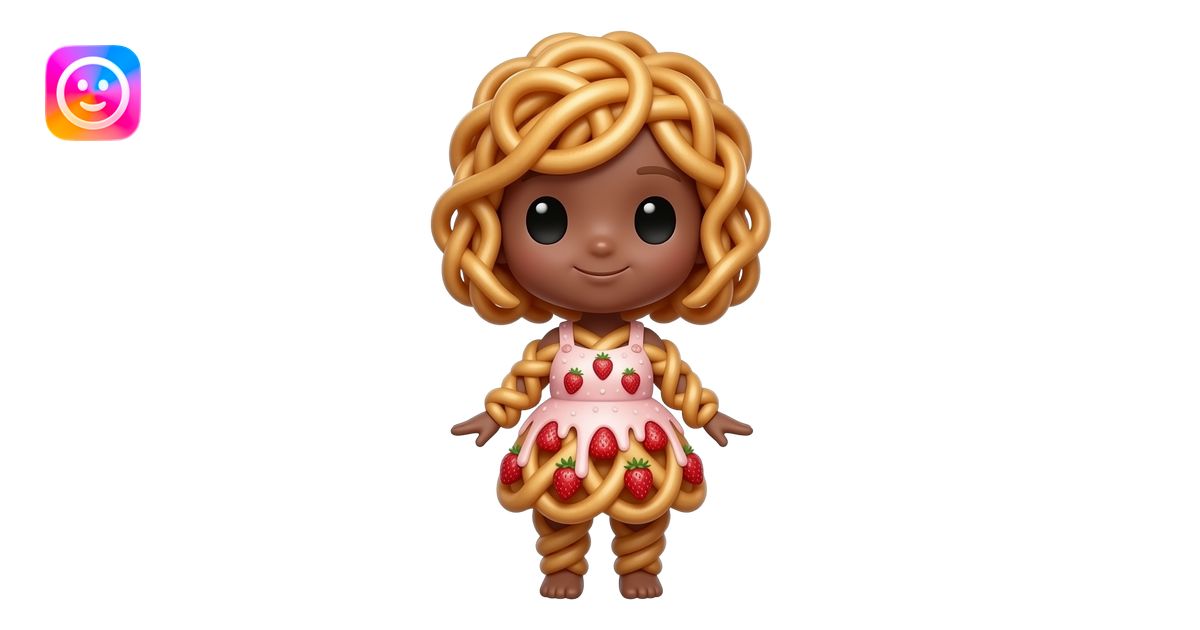 A full-body girl chibi made entirely of interwoven, crispy golden-brown ...