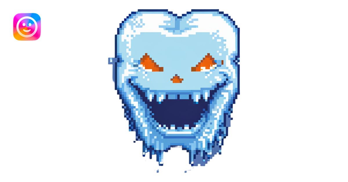 Pixel art blue freezing face with chattering teeth and ice crystals ...