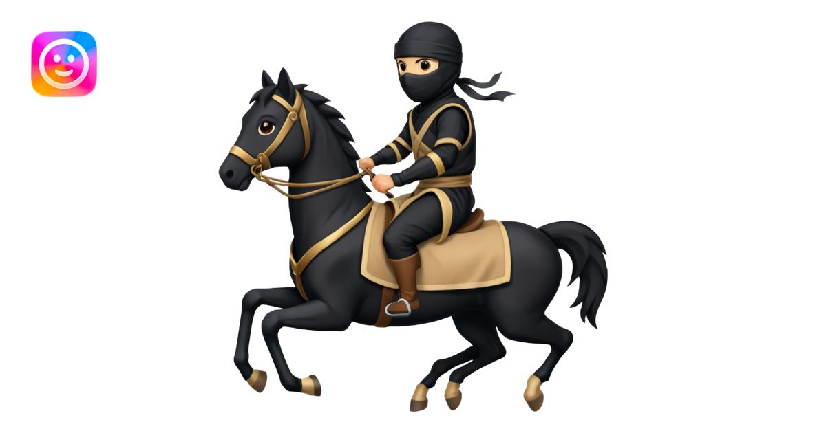 ninja riding horse wearing racing cloth black emoji | AI Emoji Generator