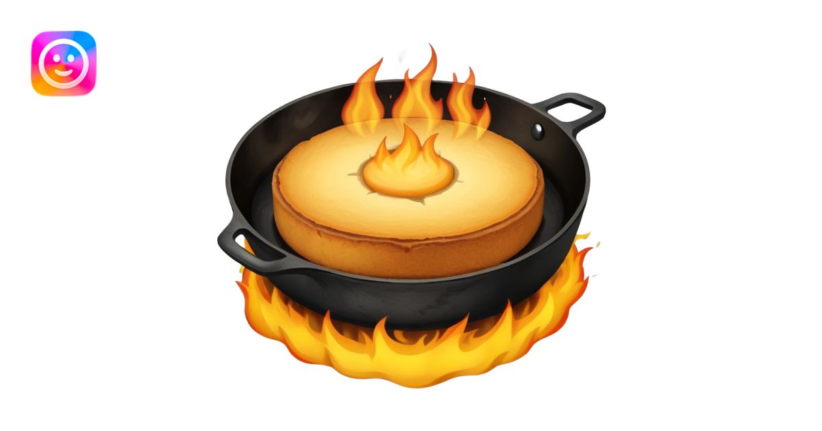 skillet with cornbread on fire emoji | AI Emoji Generator