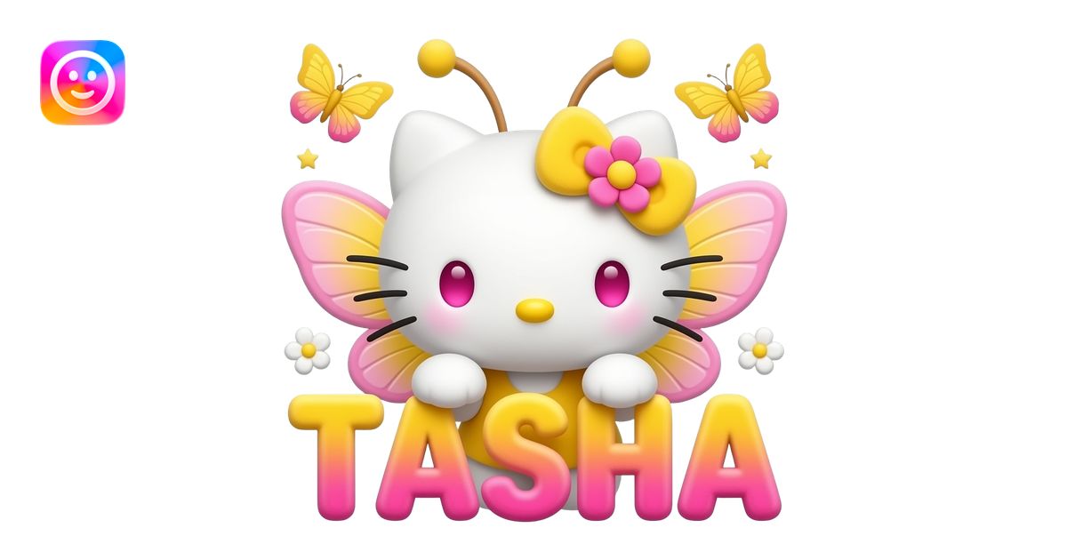 White velvety fur 3D hello kitty head with yellow pink gradient 3D ...