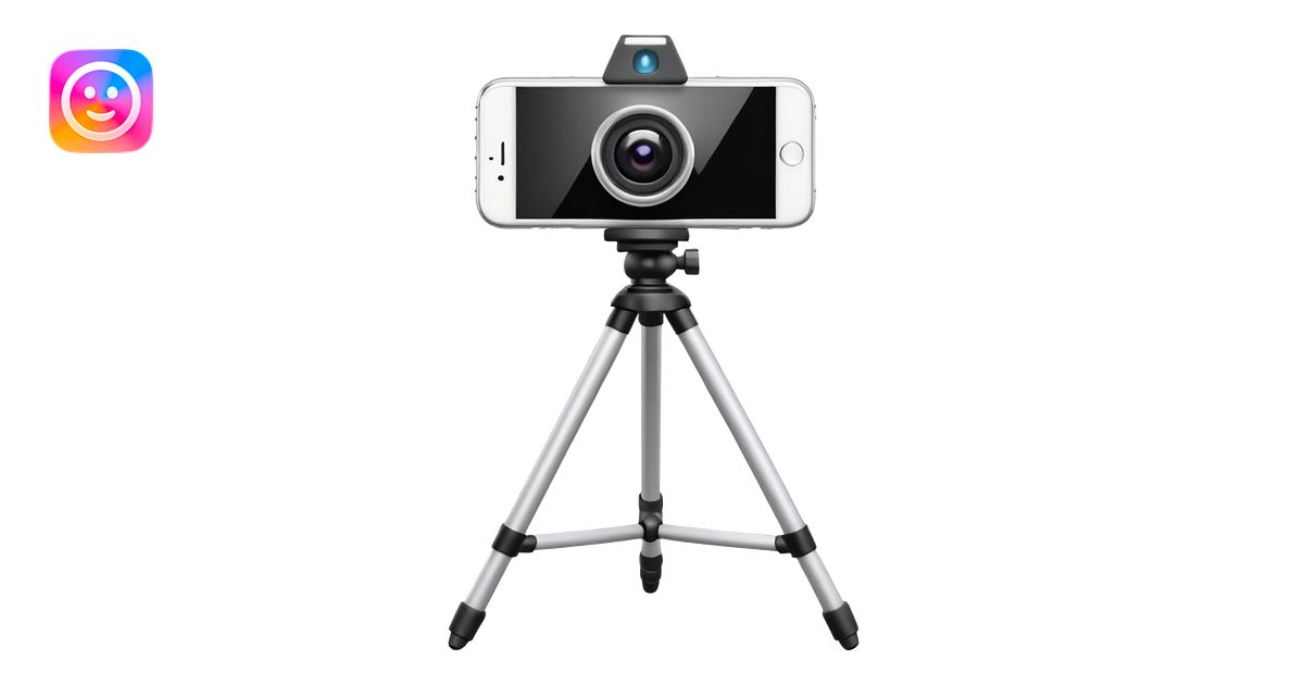 3D Apple-style emoji of a white tripod holding an iPhone 16 Pro, rear ...