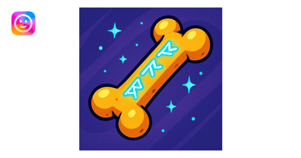 cartoon style bone with glowing runes engraved on it, bold outlines ...