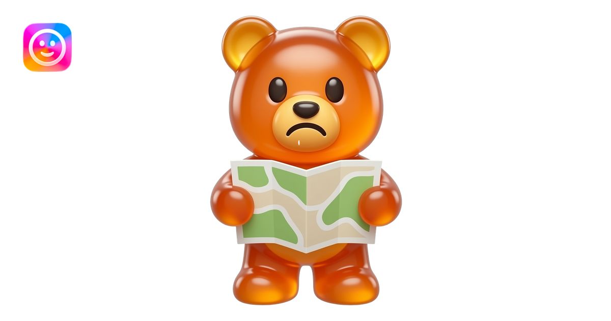 3D emoji, cute gummy bear made of real gelatin candy, semi-transparent ...
