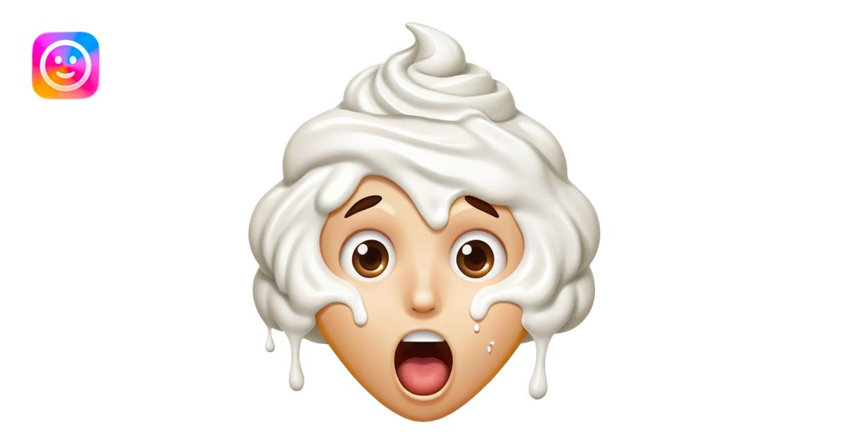 surprised face with whipped cream splattered across the face, mouth ...