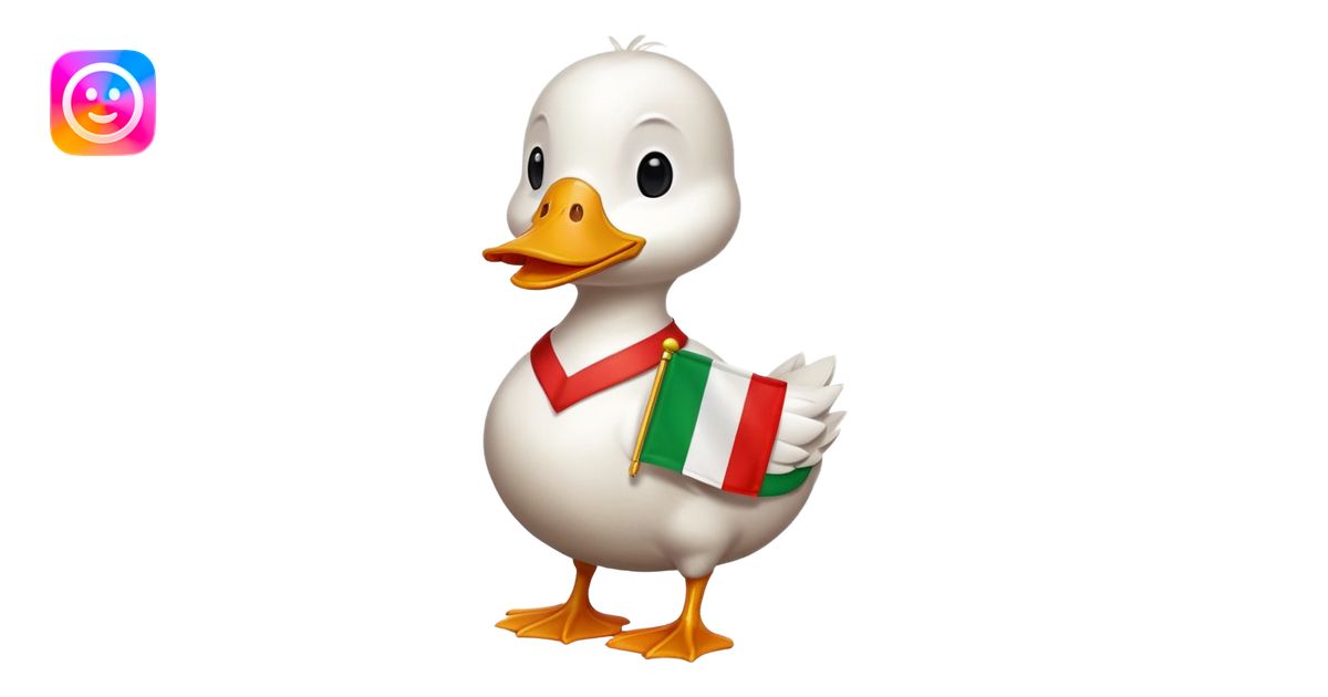A cartoon duck wearing an Italian flag emoji | AI Emoji Generator
