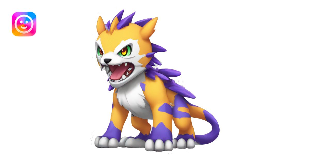 cute cool edgy Digimon-Fakemon-animal with colorful markings full body ...